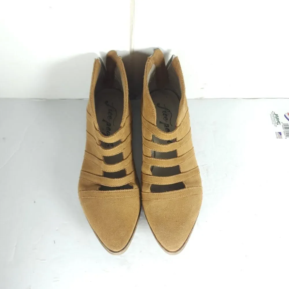 FREE PEOPLE Women's Swept Away 39 US8,5 Tan Suede Cutout Back Zip Ankle Booties - Picture 4 of 16